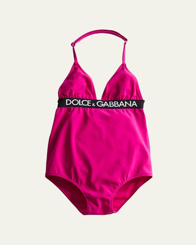 Girl's Logo Tape One-Piece Swimsuit, Size 8-12